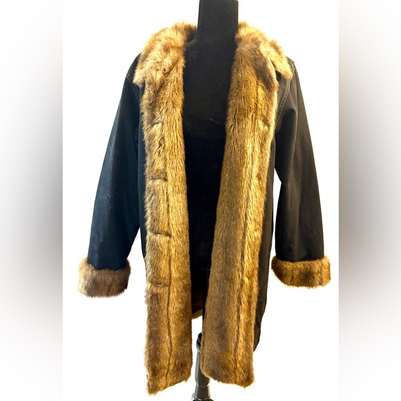 Denim&Co Black Teddy Coat with Brown Faux Fur Trim - Picture 2 of 11